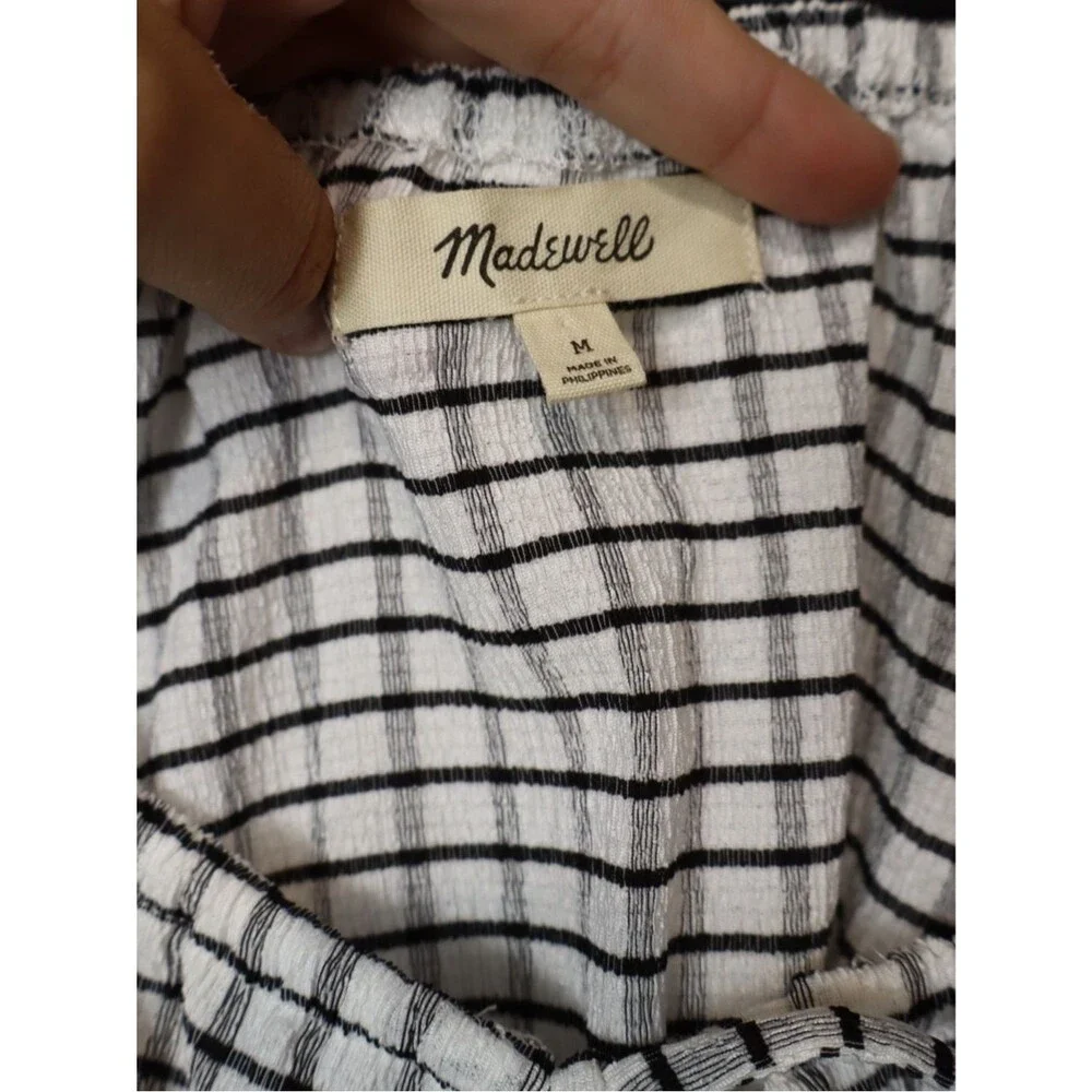 Madewell #NJ808 Omaha Black & White Gingham Puff Sleeve Bouse Medium